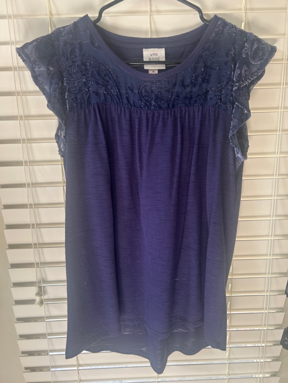 Knox Rose Navy Blue Embroidered Cap-Sleeve Top